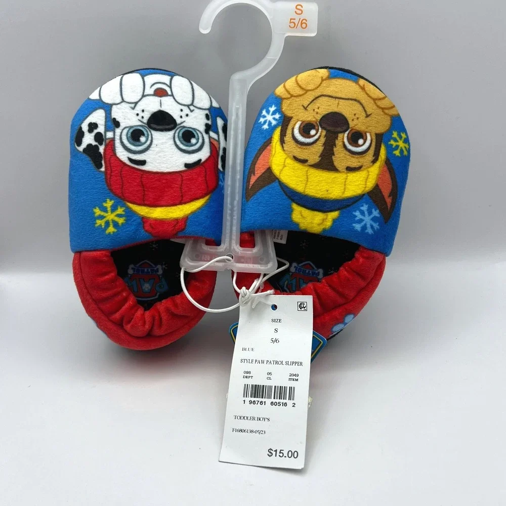 Paw Patrol Toddler Boys Chase Marshall Blue Red Winter Slippers Size S 5/6 NEW